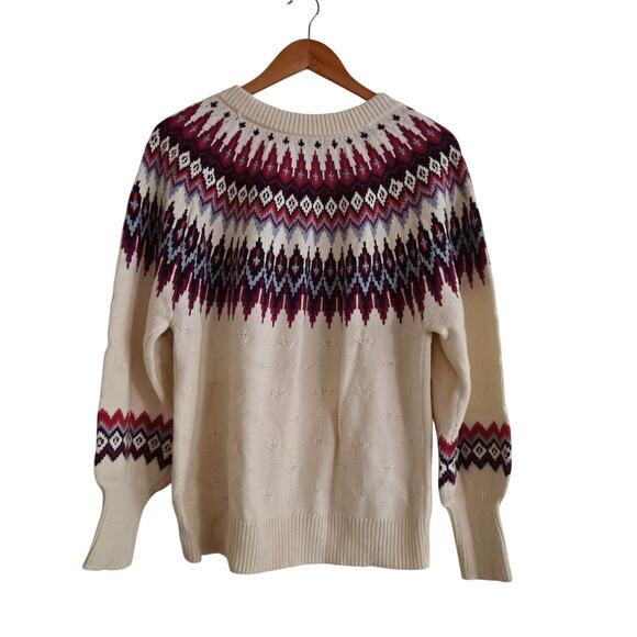 Sundance Eloise Fair Isle Sweater Wool Blend Knit Coconut Multi Women's Size L - Picture 3 of 11